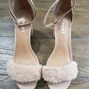 New Report Suede&Fuzzy Blush Heels w/ ankle strap